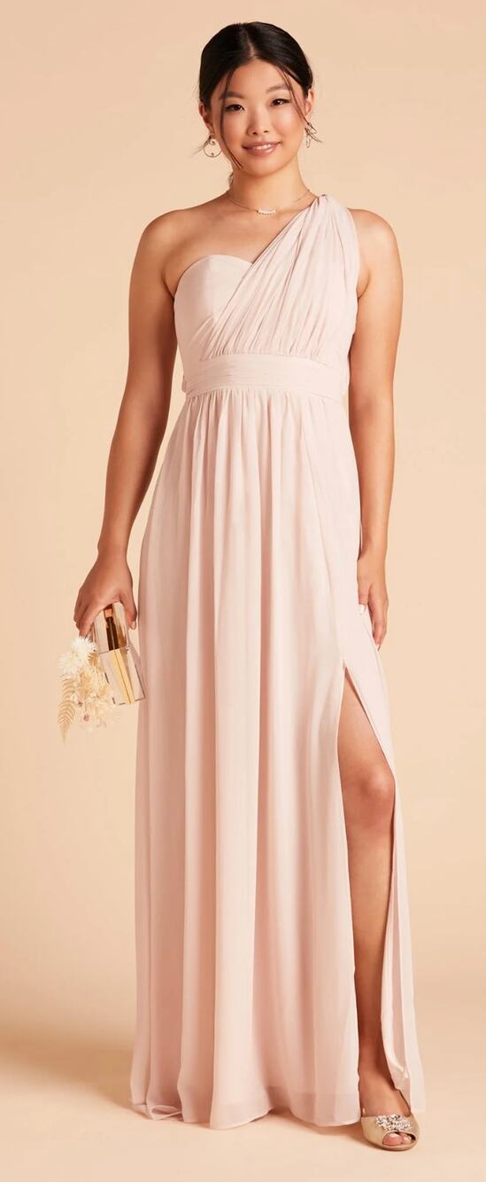 Birdy Grey Grace Convertible Dress Chiffon Womens XS Pale Blush Bridesmaid New